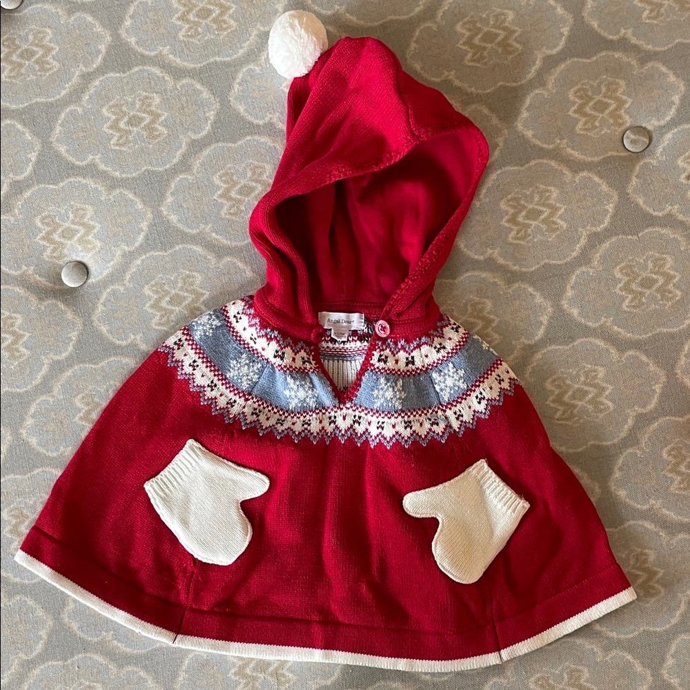 Angel Dear Red and White Knit poncho